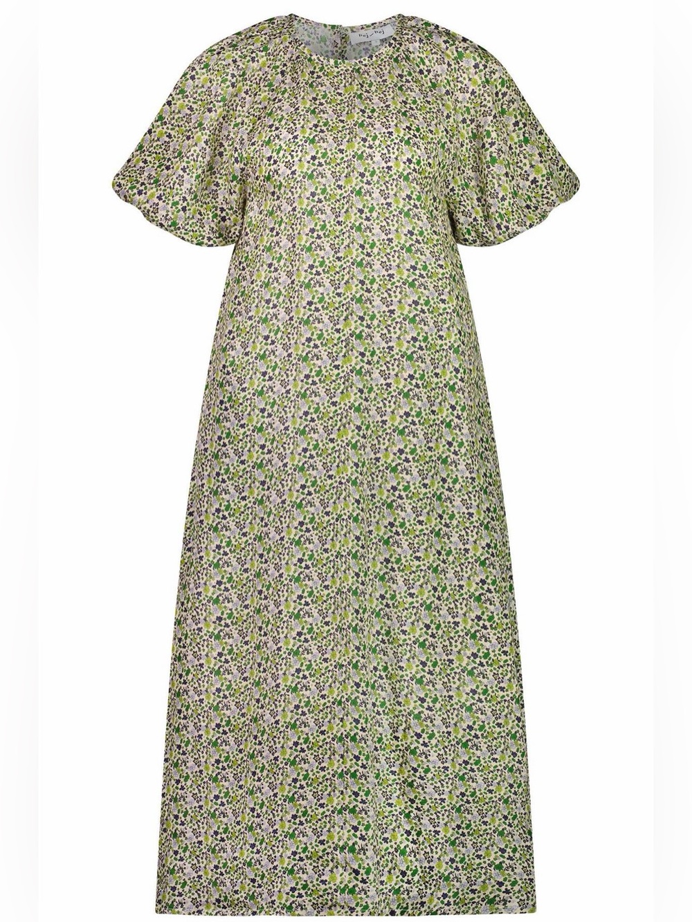 Rare hej hej Floral 100% Linen Puff Sleeve Maxi Dress The Full Monty